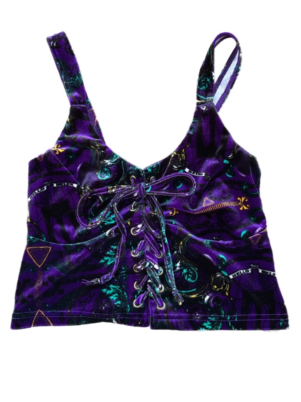 Vintage rocawear Purple Velvet Lace-Up Crop Camisole Y2K